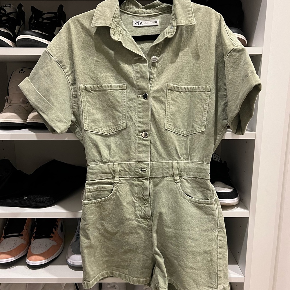 Zara sage green denim romper